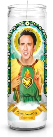 Saint Nicolas Cage Celebrity Prayer Candle: Non Scented | 8 inch Glass Prayer Votive - 100% Handmade in USA | Funny Gift Idea