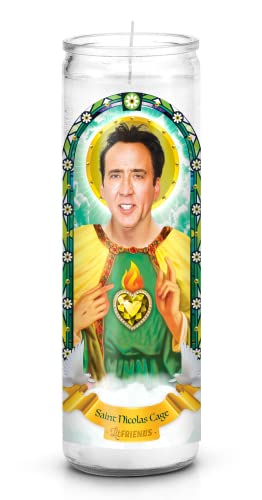 Saint Nicolas Cage Celebrity Prayer Candle: Non Scented | 8 inch Glass Prayer Votive - 100% Handmade in USA | Funny Gift Idea