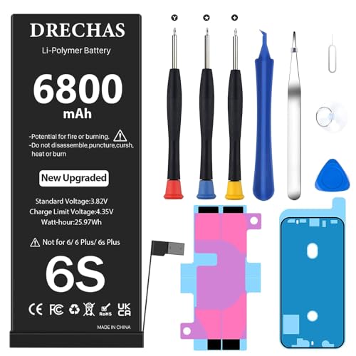 DRECHAS [6800mAh] Battery for iPhone 6S, 2025 New Upgraded High Capacity 0 Cycle Li-Polymer Replacement Battery for iPhone 6S Models A1633, A1688, A1700 with Complete Professional Repair Tool Kit