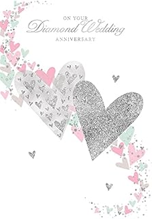 Greetings Diamond 60th Wedding Anniversary Card - Pink & Silver Foil Heart 7.75" x 5.25"