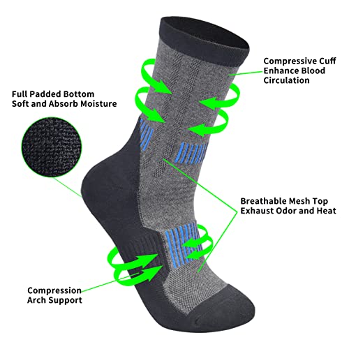 Windcrosser Men's 3 Pairs Black/Grey Padded Anti Odor Breathable Crew Mid Calf Hiking Socks,Size7-12 #TOP2