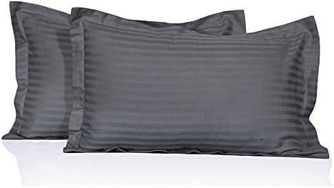 LaxLinen 300Thread-Count Super Soft Quality 2pc-Oxford Pillow Sham Standard/Queen, Silver Grey Stripe 100% Egyptian Cotton