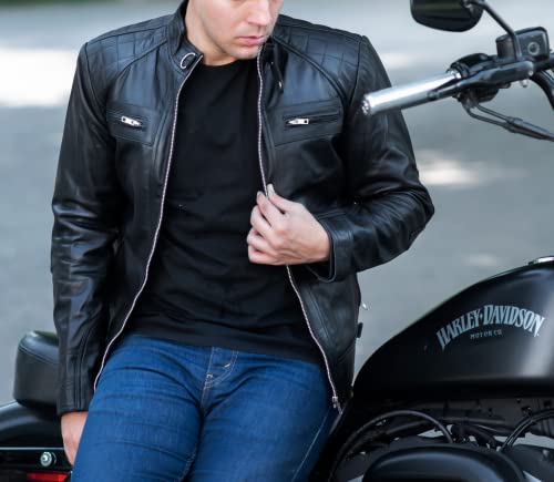 Tlc Leather Motorcycle Jacket Men - Black Real Leather Jacket For Men In Sizes From Xxs To 3Xl - Lambskin Leather Jacket #TOP3