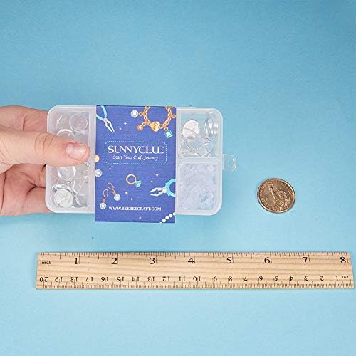 SUNNYCLUE 1 Box 120pcs Cabochon Pendant Stud Earrings Making Kit 60pcs Earring Bezel Settings with 60pcs 12mm Clear Glass Cabochons, Earring Hooks(Dangle Earrings & Stud Earrings, Silver)