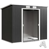 Outsunny Casetta da Giardino 2.42m² Kit Fondazione Grigio Scuro