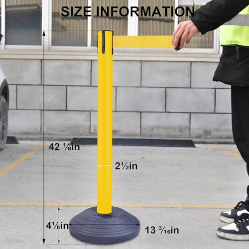 OangeStar 6 Packs Crowd Control Stanchions w/10ft Retractable Belt, Crowd Control Barriers Set w/Water Filled Base, Ideal for High Traffic Areas, Yellow