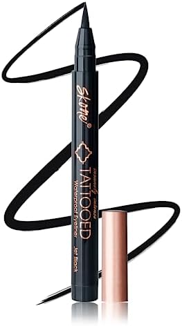 Skone Cosmetics Insanely Intense Tattooed Eyeliner Pen - Waterproof Liquid Eyeliner, Long Lasting, Sweat Proof, Smudge Proof Felt Tip Liquid Eyeliner - Pigmented Eye Liner Makeup - Jet Black (0.07oz)