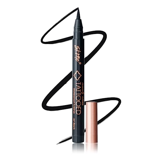 Skone Cosmetics Insanely Intense Tattooed Eyeliner Pen - Waterproof Liquid Eyeliner, Long Lasting, Sweat Proof, Smudge Proof Felt Tip Liquid Eyeliner - Pigmented Eye Liner Makeup - Jet Black (0.07Oz) #TOP2