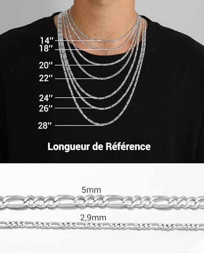 Chaîne Figaro Argent Homme 66cm Collier Quotidien Chic 3mm