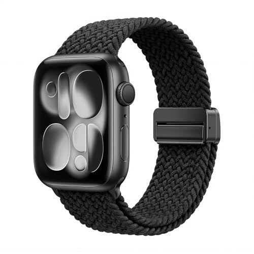 FrotbegAG 22mm nylon woven magnetic strap, adjustable woven ring, suitable for both men and women, compatible with Apple dial sizes of 42mm/44mm/45mm/46mm/49mm（black）