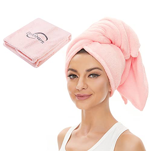 Doloburn Mikrofaser-Handtuch, super saugfähig, schnell trocknende Haarhandtücher, Anti-Frizz, schnell trocknend, 48 x 99 cm, geeignet für Frauen, langes, dickes Haar (Pink) Cover