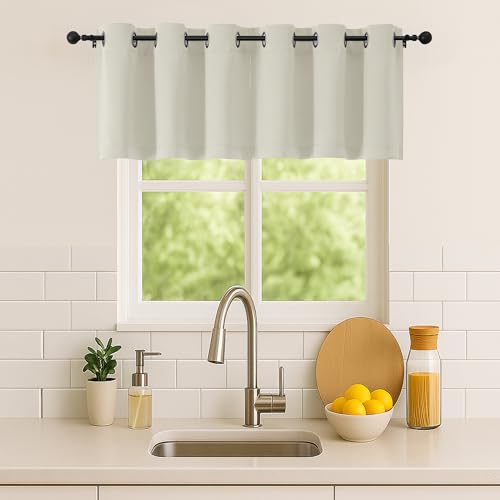 Image of Simplebrand Natural Kitchen Valances for Windows 18 Inches Long 2 Pack, Room Darkening Window Valances for Living Room, Grommet Short Straight Drape Kitchen Curtains for Bedroom Kids Room, 40Wx18L