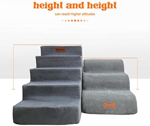 Bounabay Dog Stairs, 5-Steps Pet Foam Ladder with Washable Plush Cover, 75 x 52 x 40 cm Pet Stairs Step Made of High Density Foam Dogs Ramps, Non-Slip Dog Ramp Sofa Bed Ladder For Dogs Cats