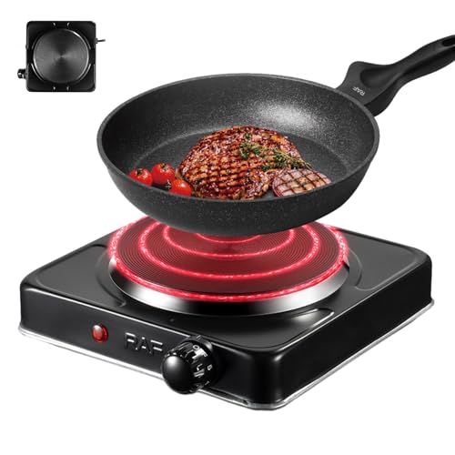 Electric Burners for Cooking | 1000W Small Portable Electric Stove - 5 Firepower Levels Small Multifunction Cook Top for Cast Iron Pots Puchen