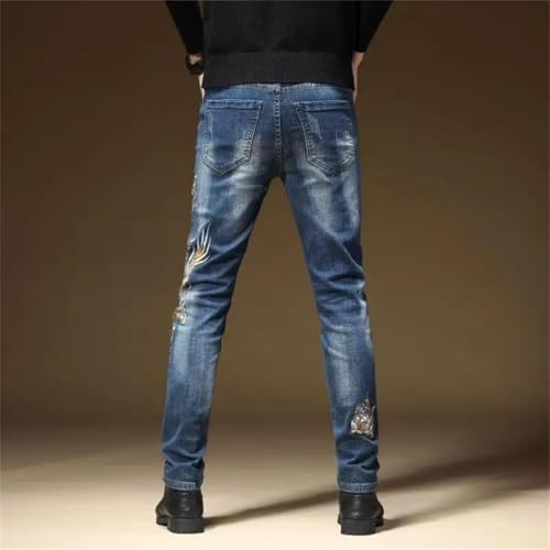Men's Casual Trousers Printing Pattern Slim Fit Classic Denim Skinny Jeans3