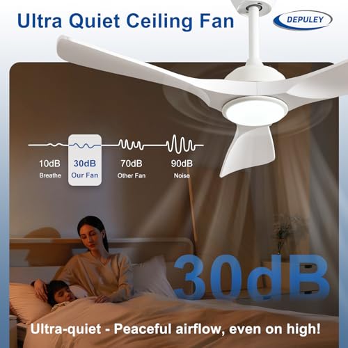 Image of Depuley 42-Inch Ceiling Fan with Light: White 3 Blade Outdoor Fans for Patios - Dimmable Indoor Ceiling Fan with Remote Control Fandelier for Bedroom Ultra Quiet DC Motor Reversible 6 Speed