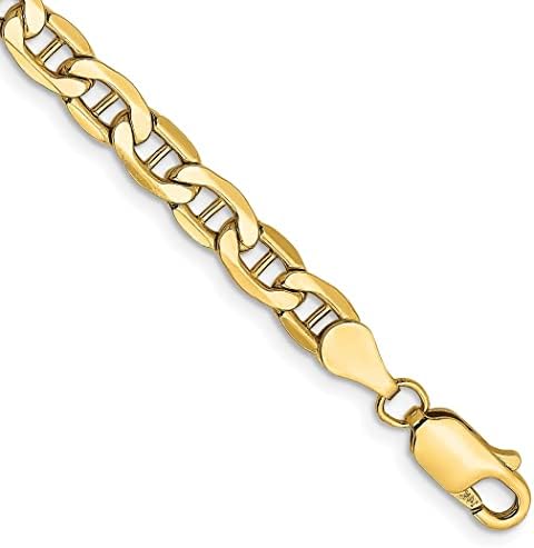 10k Gold 4.75mm Semi solid Nautical Ship Mariner Anchor Chain Bracelet 9 Inch Jewelry Gifts for Women