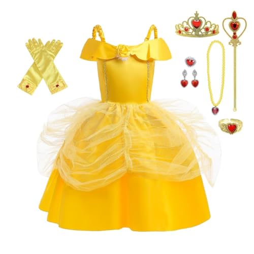 Lito Angels Disfraz Princesa Belle Vestido de la Bella y la Bestia con Accesorios para Bebé Niñas Talla 18 a 24 Meses, Amarillo, estilo A