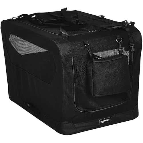Amazon Basics Portable Soft Pet Dog Crate Carrier Kennel with Mesh Windows, Foldable, 30 x 21 x 21 inches, Black