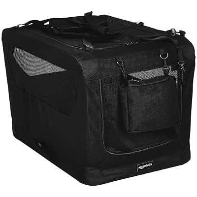 Amazon Basics Portable Soft Pet Dog Crate Carrier Kennel with Mesh Windows, Foldable, 30 x 21 x 21 inches, Black