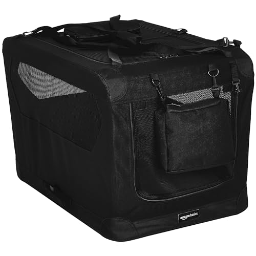 Amazon Basics Portable Soft Pet Dog Crate Carrier Kennel with Mesh Windows, Foldable, 30 x 21 x 21 inches, Black by Amazon Basics - Used condition - US$46.56