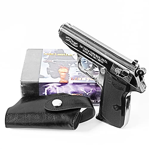 Image of Metallic Gun /Pistol Shape Barrel Pull Back System & Holster Pocket Lighter Pocket Lighter | 508 Gun Lighter with Cover Pocket Lighter (Silver)