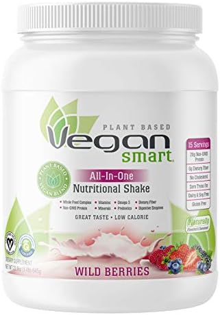Vegansmart Plant Based Vegan Protein Powder by Naturade, All-in-One Nutritional Shake - Wild Berries (15 Servings)