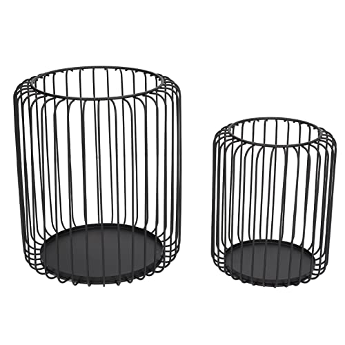Bird Cage Candle Holder Set | Matte Black Metal Cylinder for Modern Home Decor | Cage Candle Holder for Dining Tables/Mantels/Cafe | Iron Candle Holders, 2 Sizes