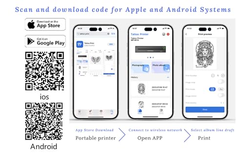 boermeize Impressora de transferência de estêncil de tatuagem sem fio, tatuagens profissionais, mini