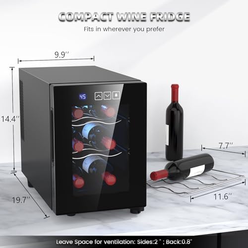 Mojgar 6 Bottle Wine Cooler, Freestanding Small Wine Fridge with 46-66 ℉ Digital Temperature Control Thermoelectric Wine Cooler, Countertop Wine Cooler for Wine Enthusiasts, 16 L Wine Refrigerator