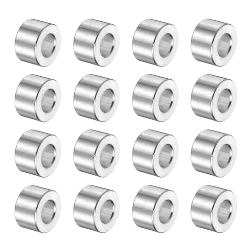 QUARKZMAN 16 szt. Aluminiowa przekładka 1/4" ID x 3/8" OD x 1/4" Długość (6,1 x 10 x 6 mm) pierścień dystansowy gładki gwint gładkie wykończenie do śrub M6 Śruby i pręty, srebrny