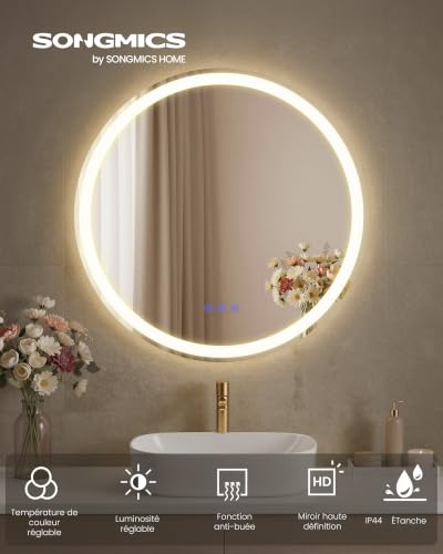 Miroir LED rond antibuée 51 cm – SONGMICS