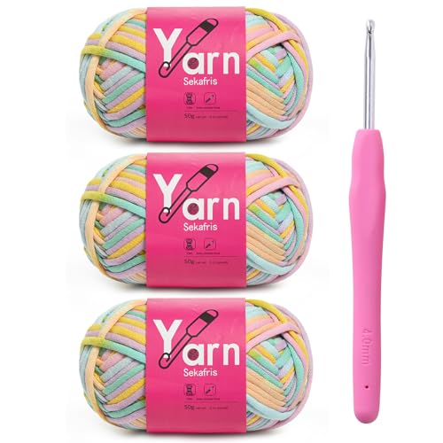 Image of Crochet Yarn 150g /163.5yds Cotton Yarn for Crocheting - Crochet Knitting Yarns for Beginners with Easy-to-See Stitches - Yarn for Crocheting - Parfait Chunky Yarns -Cotton-Nylon Blend (A2)