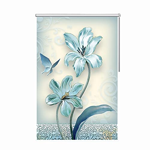 Estor Enrollable Persianas Enrollables con Estampado Floral Azul para Sala de Estar/Dormitorio/Balcón, Tejido Impermeable, con Aislamiento Térmico, 70cm / 90cm / 110cm / 130cm / 150cm de Ancho Cover