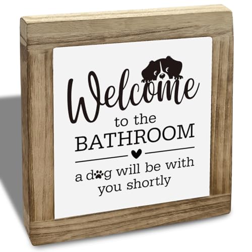 Dog Bathroom Decor Sign, Wood Restroom Welcome Sign