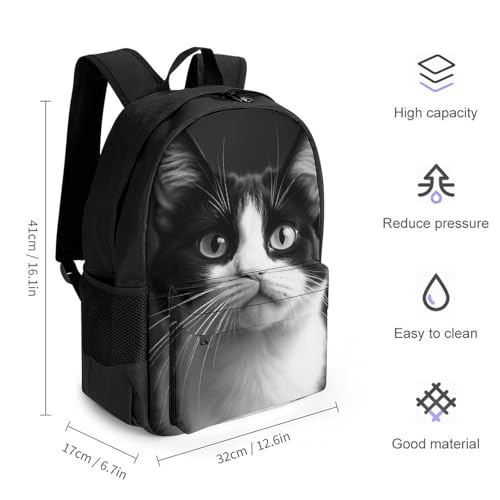 Fashion Backpack for Unisex Adult Laptop Backpacks with Adjustable Padded Straps Large Bookbag White And Black Cat Daypack2