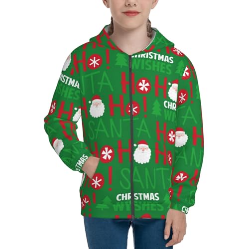 Cute Santa And Ho Ho Ho Kids Pullover Hoodies Boys Zip Up Sweatshirts Girls Athletic Clothes with Pocket3
