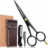 Beauty & Crafts- 5'' German Beard Mustache Scissors - 2 Mustache Comb for Facial Hair with Beautiful Pouch - Beard Trimming Scissors Use for Grooming, Cutting, and Styling of Mustache (Black)