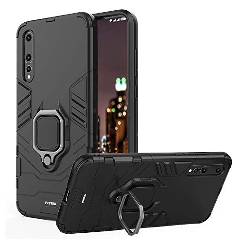 AKABEILA Hülle für Huawei P20 Pro Handyhülle Fingerringgriff Ständer Metall Halter Silikon PC Hybridrüstung Dual-Layer Anti-Scratch Stoßfest Kompletter Hüllen 6.1"