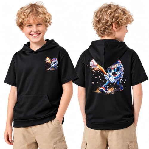 UNIFACO Teen Boys Short Sleeve Hoodie, Breathable Baseball Drip Shirts