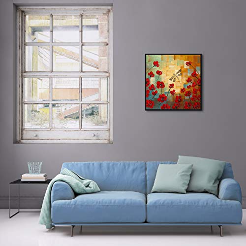 Wieco Art Framed Art Dragonfly Floral Oil Paintings On Canvas Wall Art For Bedroom Home Decorations Modern 100% Hand Painted Stretched Abstract Flowers Artwork With Black Frame #TOP6