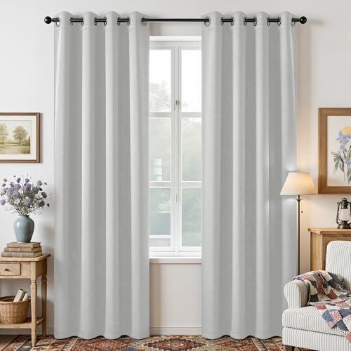 Image of Joydeco White Curtains 108 Inches Long 2 Panels Set, Thermal Insulated Long Curtains& Drapes 2 Burg, Room Darkening Grommet Drapes for Living Room Bedroom Window (W52 x L108 Inch, Greyish White)