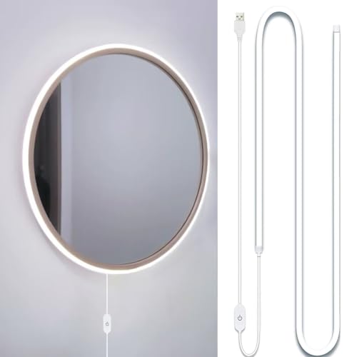 10 Ft White LED Neon Light, USB Led Strip Light, Outdoor Neon Strip Lights, Dimmable Touch Control Lights Strip for Mirror, Bedroom, Kitchen, Cabinet, Home Décor