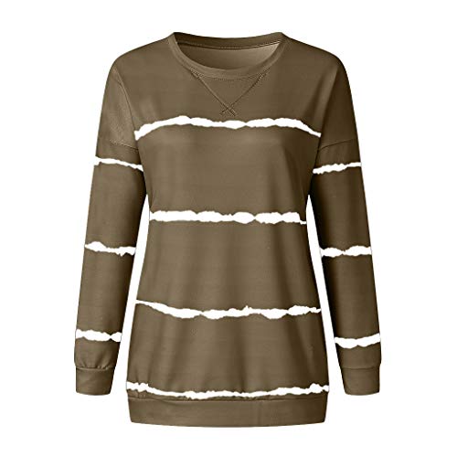 Wuai-Women Plus Size Casual Stripe Sweatshirts Color Block Long Sleeve Baggy Loose Fit Crewneck Tunic Tops Pullover(Army Green,Small) #TOP2