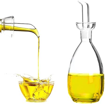 Affogato Glass Oil Bottle with Spout, Olive Oil Dispenser Vinegar Drizzler Pourer Stopper Pot, Soy Sauce Vinegar Cruet Non Drip Heat-Resistant for Cooking Kitchen Restaurant BBQ (8.5 oz)