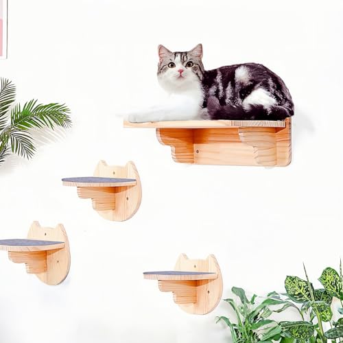 Hamaca de Pared Para Gatos Con 3 Niveles - Mueble de Madera Maciza Cubierta de Felpa Para Escalar, Dormir y Jugar
