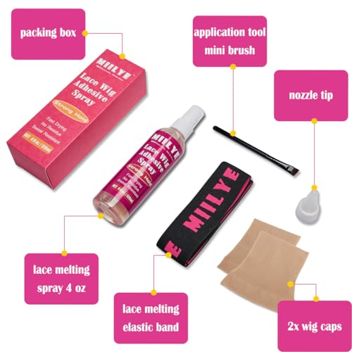 MIILYE Wig Glue Spray for Front Lace Wig 4oz/ 120ml, Daily Melting Spray for Lace Wigs, Wig Melting Spray, Strong Hold Lace Bond Spray, Temporary Wig Glue Spray Lace Melting kit with Wrap Headband - Thumbnail 7