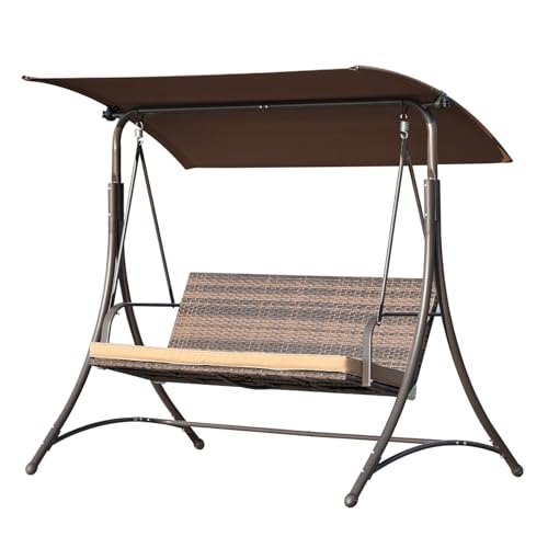 Angel Living Columpio con 3 Asientos de Jardín 159T, Balancín con 3 Plazas con un Techo y la Silla de Ratán Tejido, 170x110x153cm (Gris)