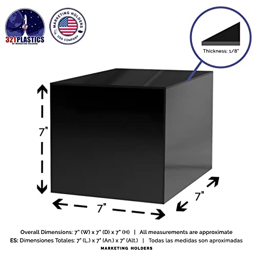 2 Pack 7 Inch Black Acrylic Display Box Versatile Square Plexiglass Retail Product Storage Bin or Merchandise Riser with One Open Side No Assembly by Marketing Holders