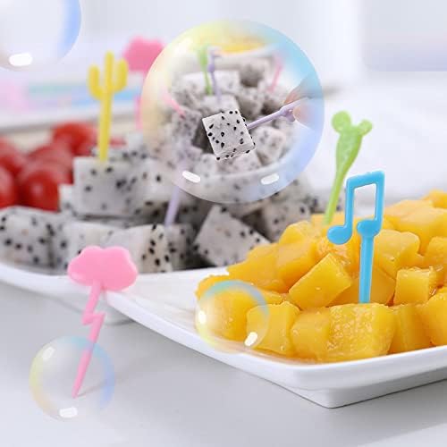 CQQNIU 98 Pieces Cute Fruit Forks Mini Cartoon Plastic Dessert Forks Reusable Decoration Cupcakes Dessert Cocktails Home Party
